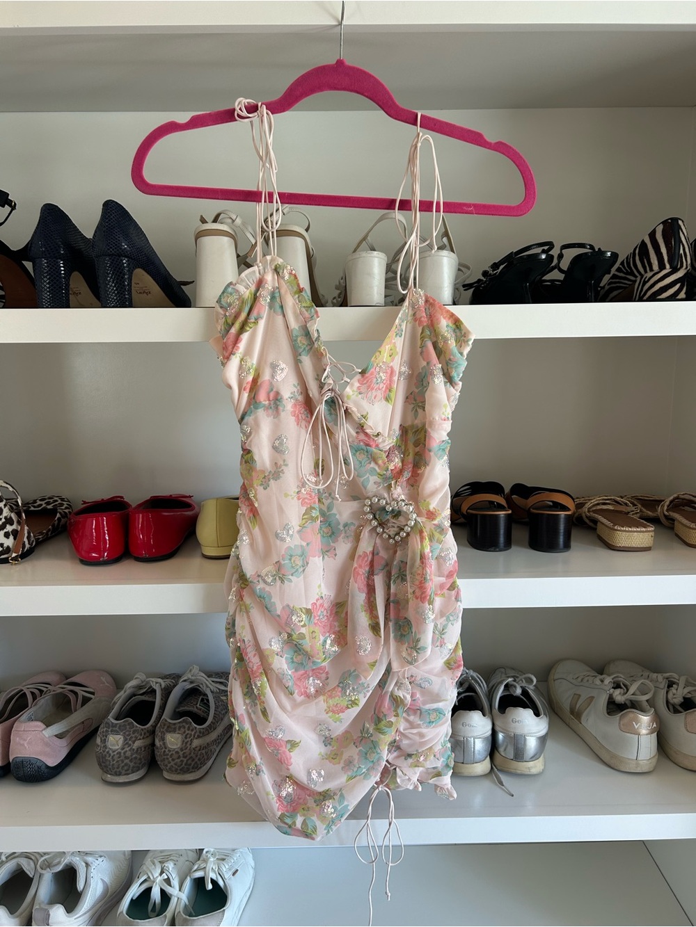 For Love And Lemons Pink Floral Lace-Up Mini Dress - Picture 2 of 3